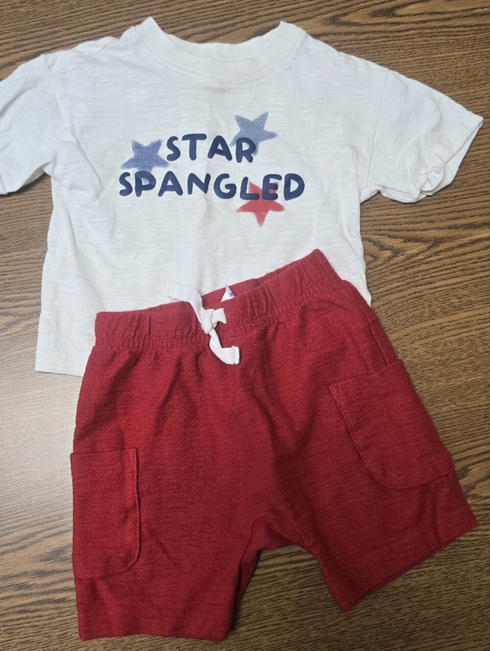 Carter's White Tee & Red Shorts with Blue and Red Star Graphic 18 Mo